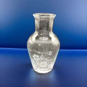 Vintage Vase Clear Glass Etched Floral Pattern 7" Tall Decorative Accent